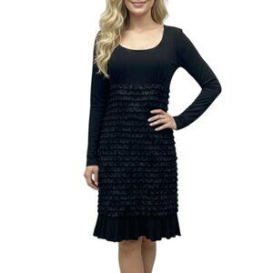 Vin Rouge Vintage Black Midi Dress Tiered Ruffle Long Sleeve Cocktail Size S